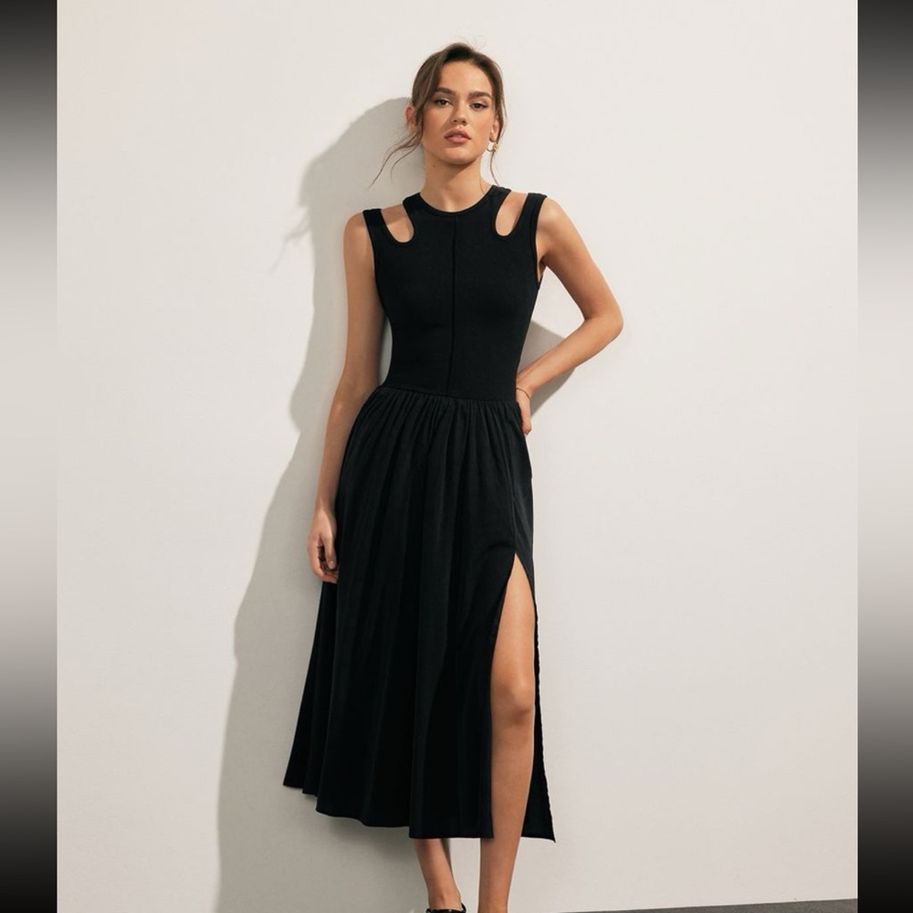 Commence Black Cutout Midi Dress